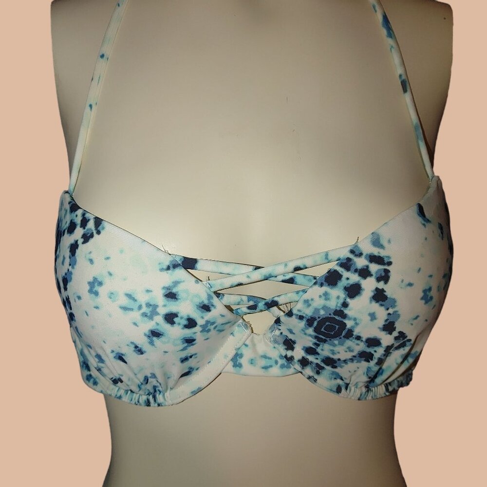 Hollister 34B Bathing Suit Bikini Top White Blue Padded Underwire
